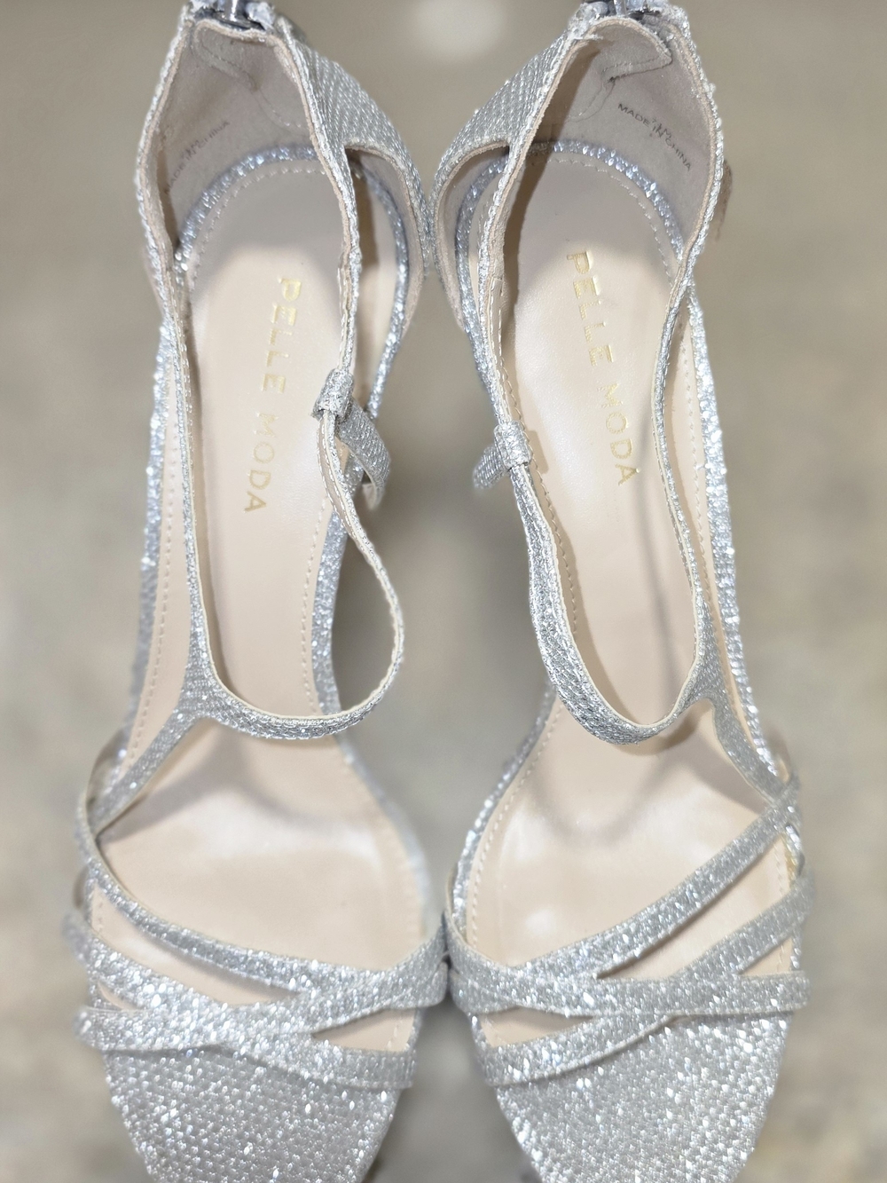 Pelle Moda Silver Glitter Strappy Women's Heels